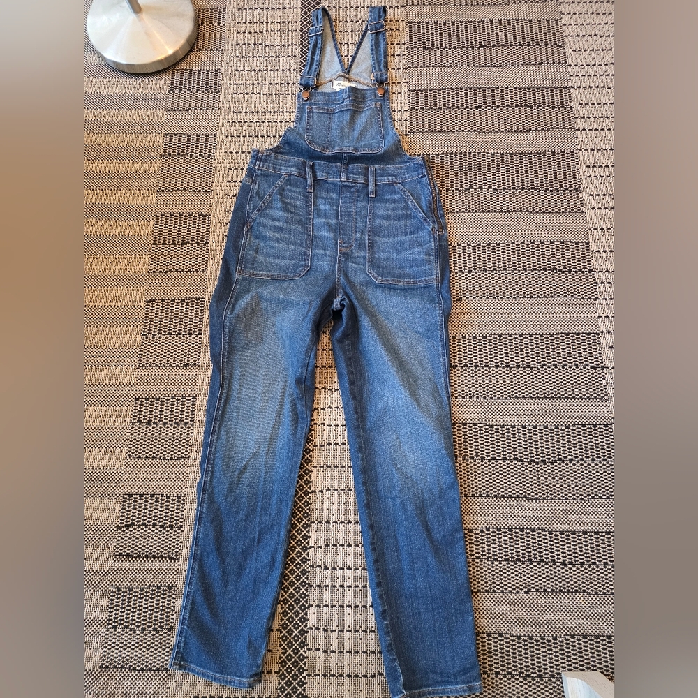 Madewell Stovepipe Denim Utility Overalls Lorton AJ232 Side Zip  M Straight Leg